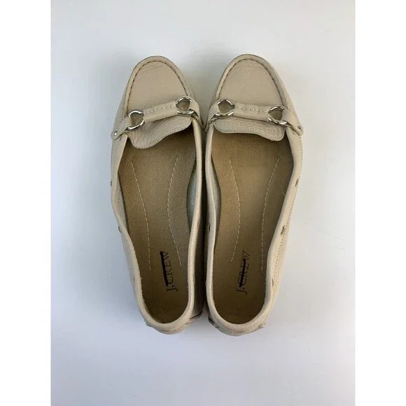 J Crew Soft Leather Loafer Taupe Bridle Bit Moccasin Toe Slip On Flat Womens 9 - Picture 6 of 12